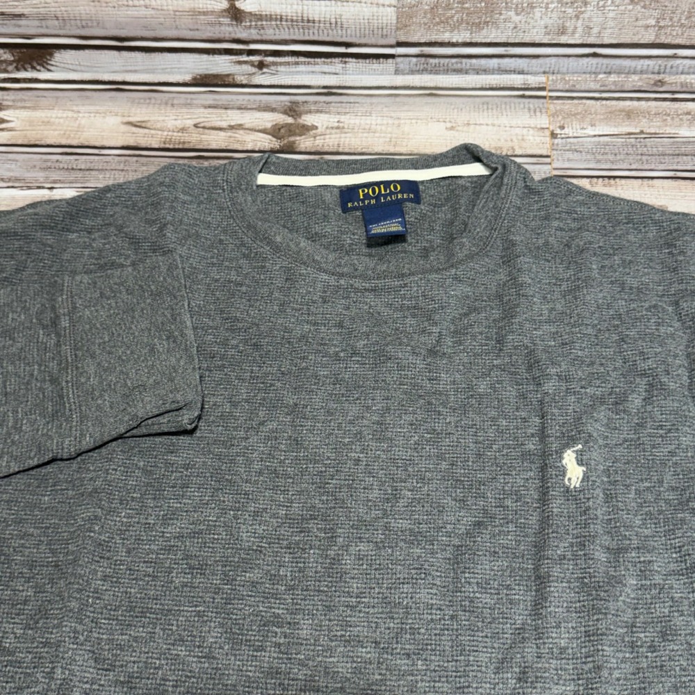 Polo Ralph Lauren Waffle Knit Shirt Mens 2XL Gray Long Sleeve Crew Pony Logo